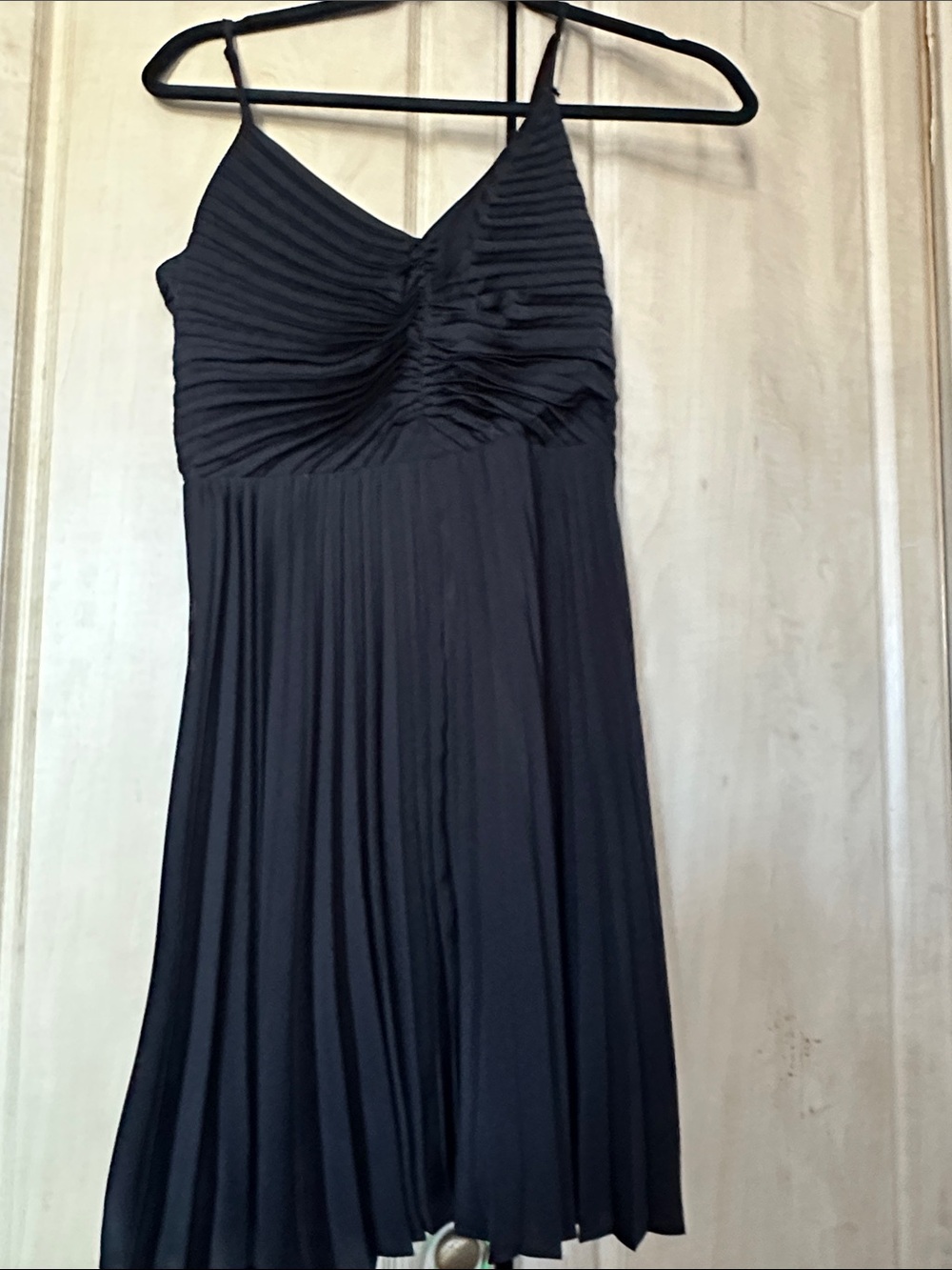 Express Black Pleated Midi Dress with Spaghetti Straps